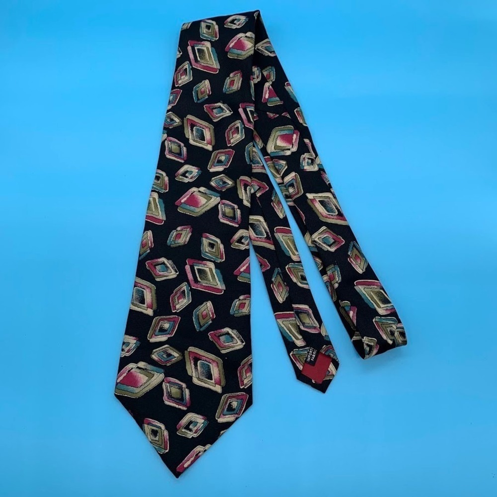 Vintage Adolfo Geometric Print Preppy All Silk Men's Classic Neck Tie